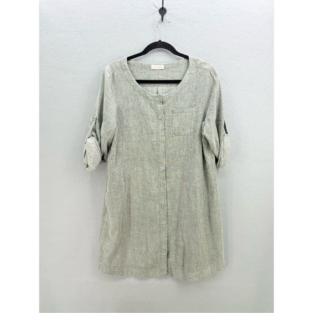Thursday Island Womens Gray Roll Tab Sleeve Button Front Shirt Dress Size Medium